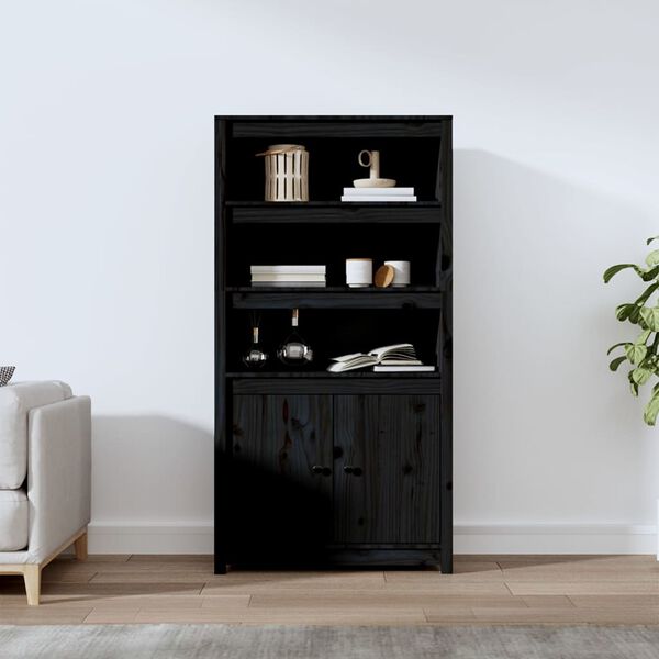 vidaXL Highboard Black 80x35x154 cm Solid Wood Pine