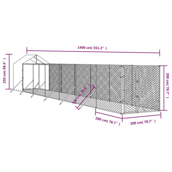vidaXL Outdoor Dog Kennel with Roof Silver 2x14x2.5 m Galvanised Steel