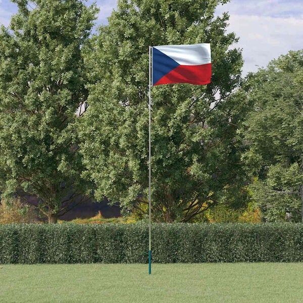 vidaXL Czech Flag and Pole 5.55 m Aluminium