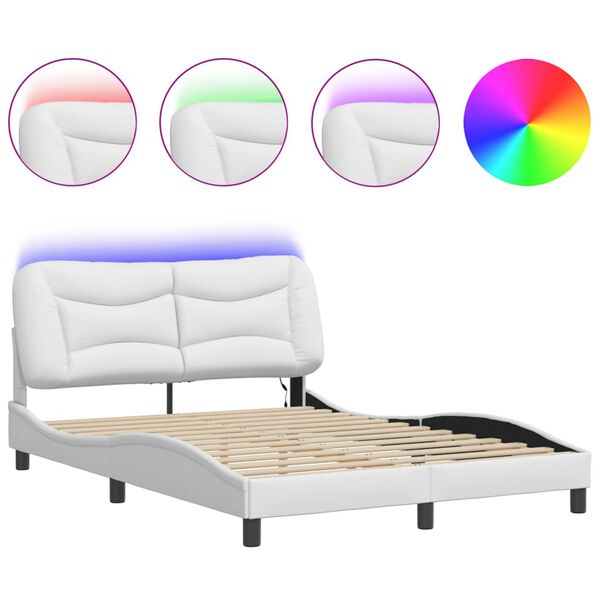 vidaXL Bed Frame with LED without Mattress "Hvar" White 140x190 cm