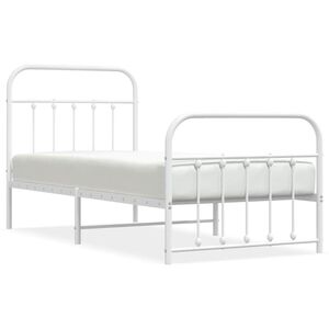 vidaXL Metal Bed Frame without Mattress with Footboard White 90x190cm