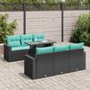 vidaXL 7 Piece Garden Sofa Set with Cushions Black Poly Rattan Acacia