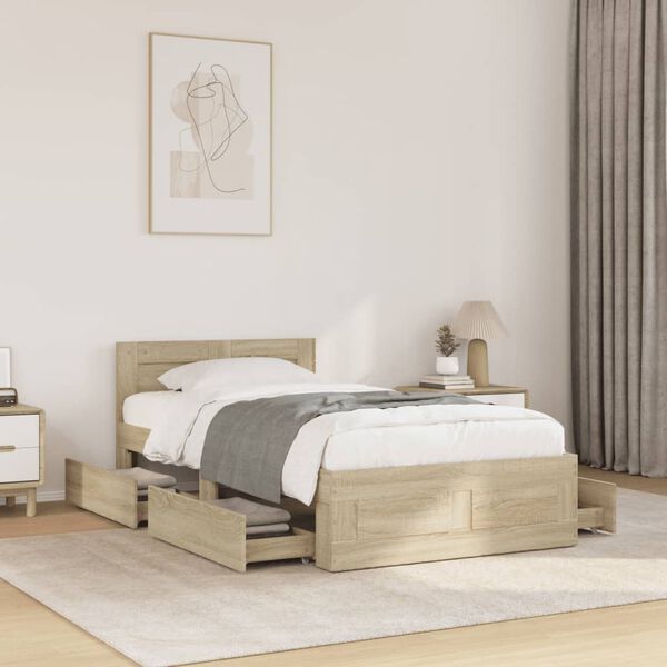 vidaXL Bed Frame with Headboard without Mattress Sonoma Oak 75x190 cm Small Single