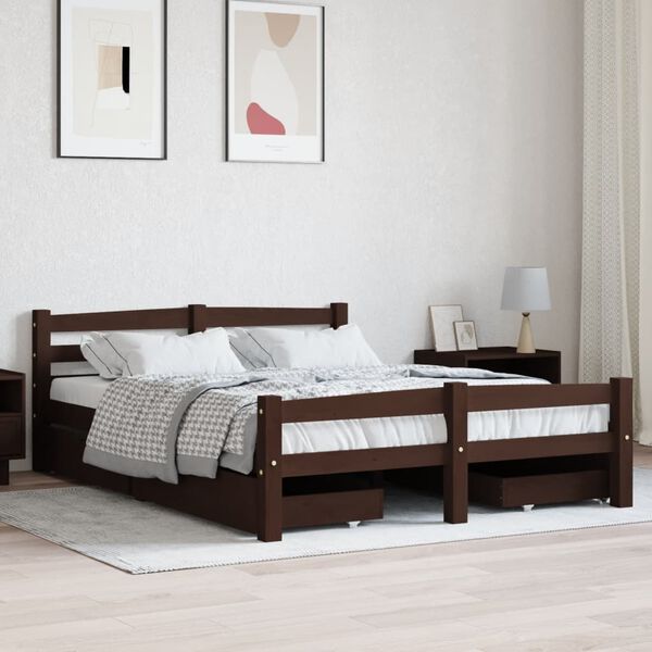 vidaXL Bed Frame without Mattress Dark Brown Solid Pinewood 140x200 cm (322085+2x321988)