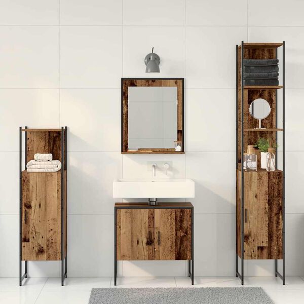 vidaXL Bathroom Furniture Set with Door 4 pcs Brown 33 x 33 x 185.5 cm
