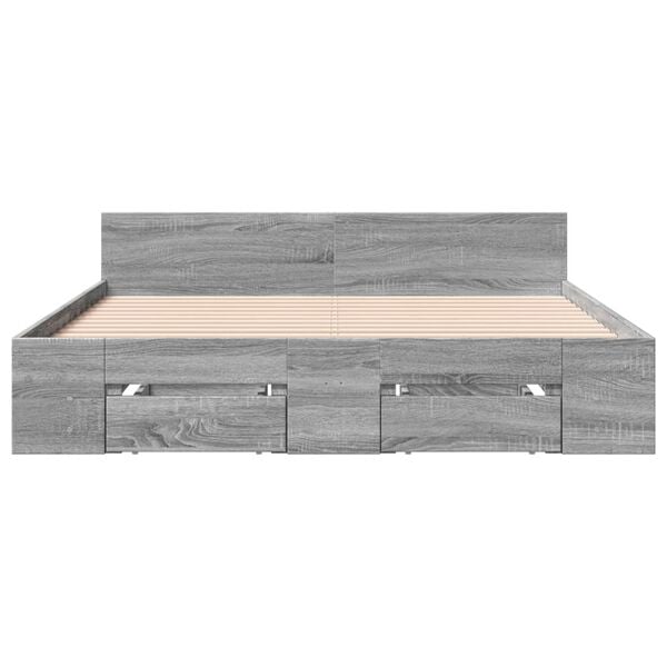 vidaXL Bed Frame with Drawers without Mattress Grey Sonoma 135x190 cm Double