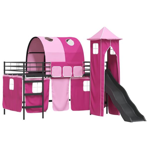 vidaXL Kids'Loft Bed Frame Black and Pink 90 x 200 cm Metal