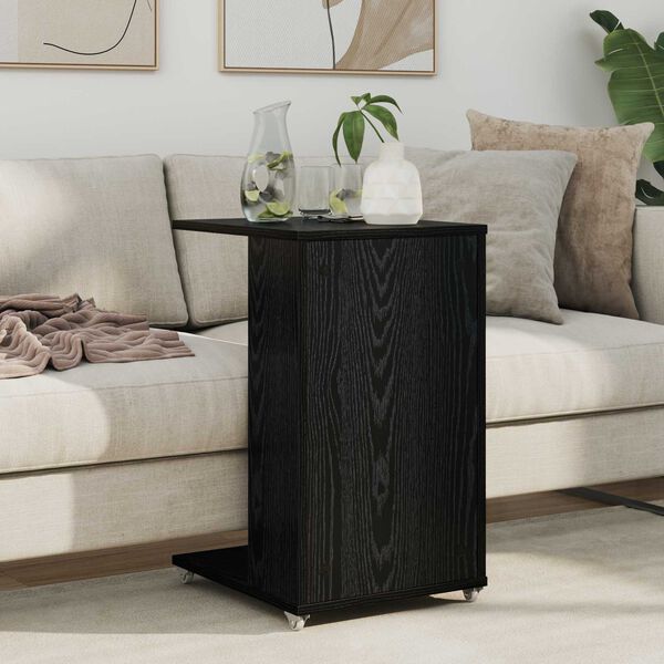 vidaXL Side Table with Wheel Black Oak 40 x 35 x 60 cm Engineered Wood