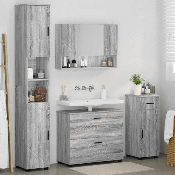 vidaXL Bathroom Furniture Set with Drawer with Shelf 4 pcs Grey Sonoma