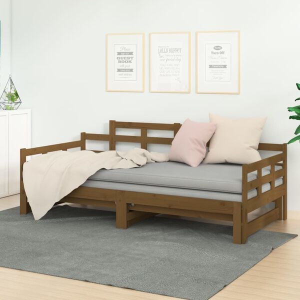 vidaXL Pull-out Day Bed without Mattress Honey Brown 2x(90x200) cm
