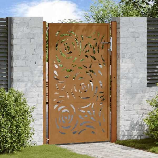 vidaXL Garden Gate 100x150 cm Weathering Steel Flame Design