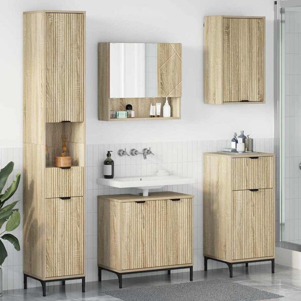 vidaXL Bathroom Furniture Set Sonoma Oak Engineered wood, Metal