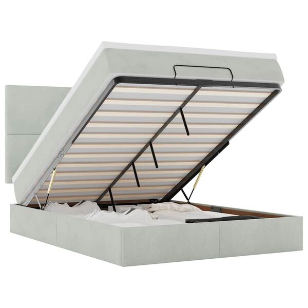 vidaXL Ottoman Bed with Mattresses Light Grey 140x200cm Velvet