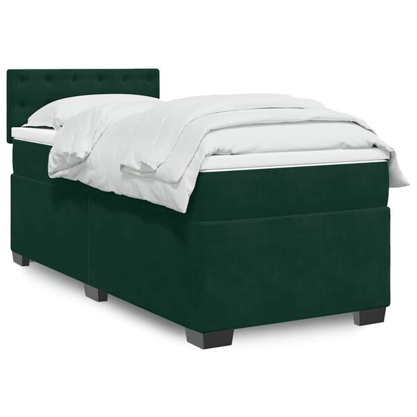 vidaXL Box Spring Bed with Mattress Dark Green 90x200 cm Velvet
