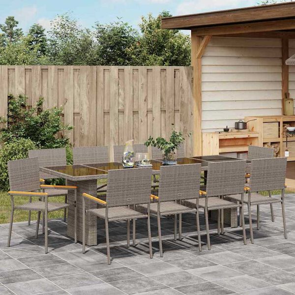 vidaXL Garden Dining Set 11 pcs Grey Poly Rattan