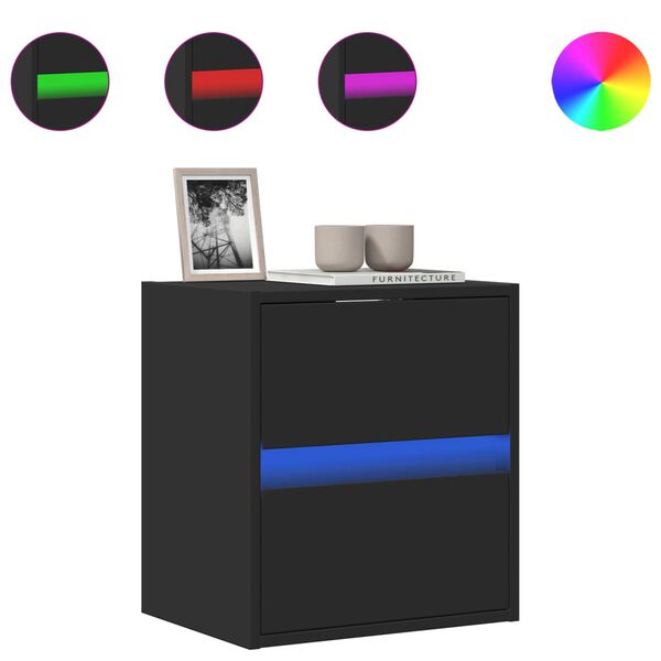 vidaXL TV Wall Cabinet with LED Lights Black 41x31x45 cm