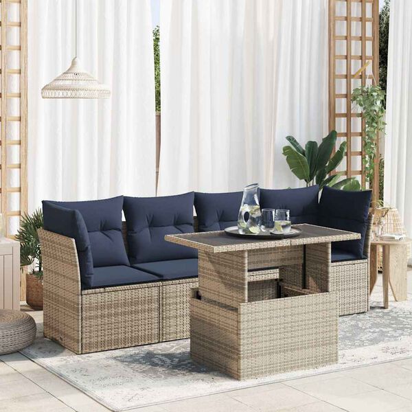 vidaXL 5 Piece Garden Sofa Set with Cushions Grey Poly Rattan Acacia