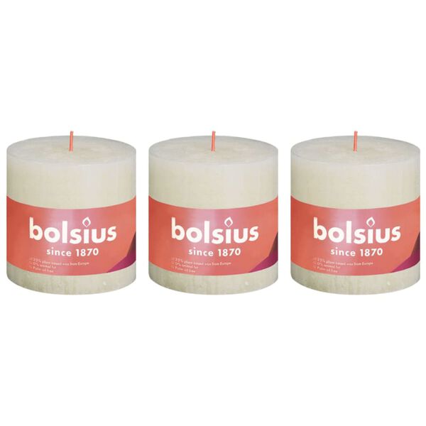 Bolsius Rustic Pillar Candles Shine 3 pcs 100x100 mm Soft Pearl
