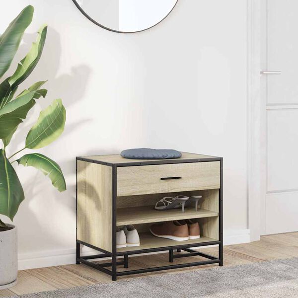 vidaXL Shoe Bench Sonoma Oak 60x40x53.5 cm Engineered Wood and Metal
