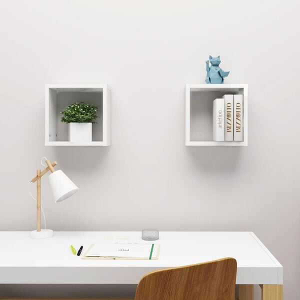 vidaXL Wall Cube Shelves 2 pcs High Gloss White 30x15x30 cm