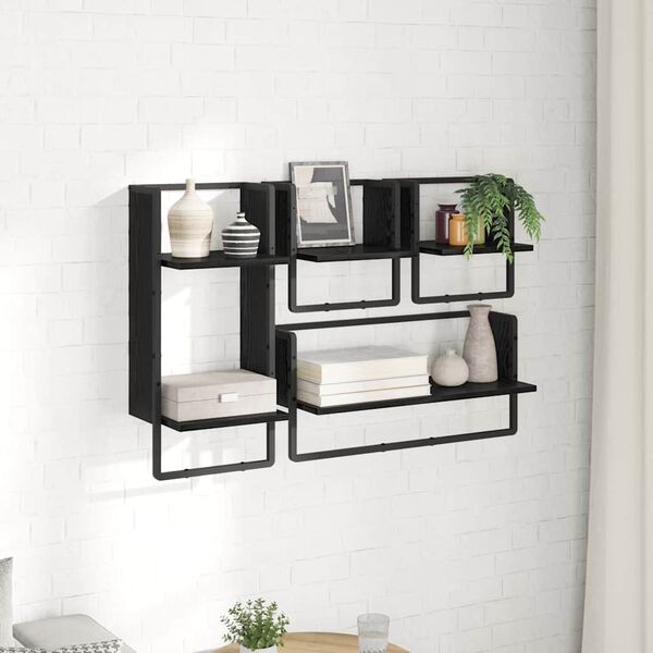 vidaXL Wall Shelf Set 4 pcs Black Oak 65 x 25 x 30 cm Engineered Wood