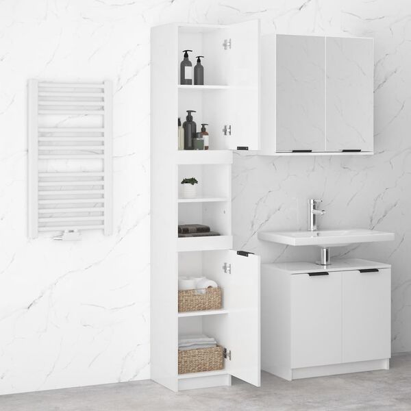vidaXL Bathroom Cabinet High Gloss White 32x34x188.5cm Engineered Wood