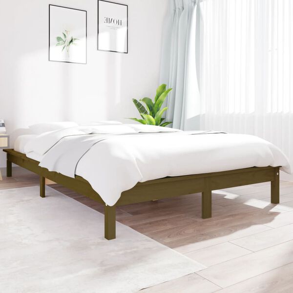 vidaXL Bed Frame without Mattress Honey Brown King Size Solid Wood Pine
