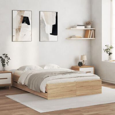 vidaXL Bed Frame with Drawers Sonoma Oak 120x190 cm Small Double Engineered Wood