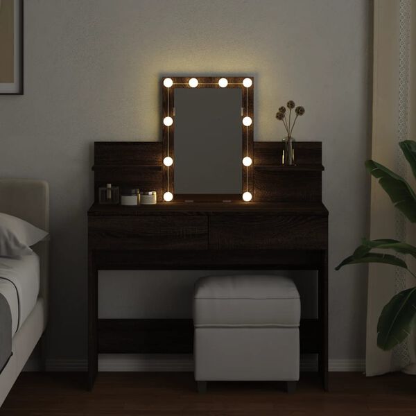 vidaXL Dressing Table with LED Brown Oak 100x40x130 cm