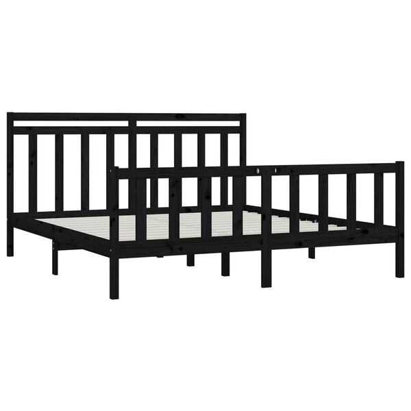vidaXL Bed Frame without Mattress Black Solid Wood Pine 180x200 cm Super King