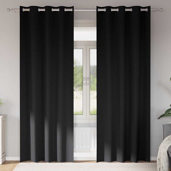 vidaXL Blackout Curtains with Rings 2 pcs Black 245 x 140 cm Polyester