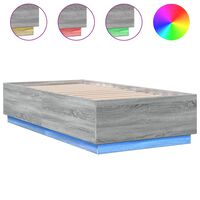 vidaXL Bed Frame with LED Lights Grey Sonoma 75x190 cm Small Single Engineered Wood
