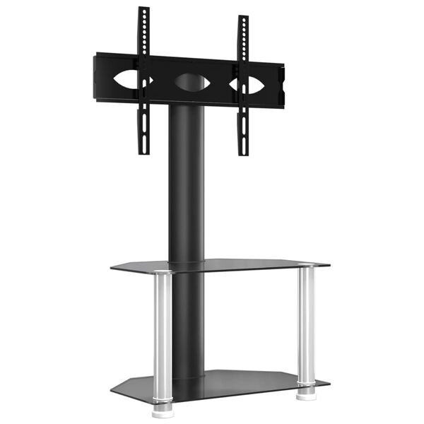 vidaXL Corner TV Stand 2-Tiers for 32-70 Inch Black and Silver