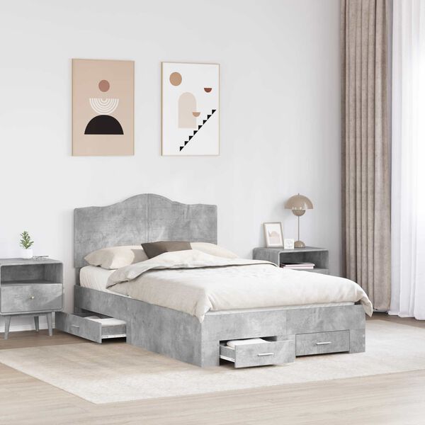 vidaXL Bed Frame Concrete Grey 120 x 190 cm Engineered Wood