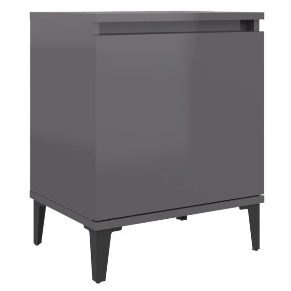 vidaXL Bed Cabinet with Metal Legs High Gloss Grey 40x30x50 cm