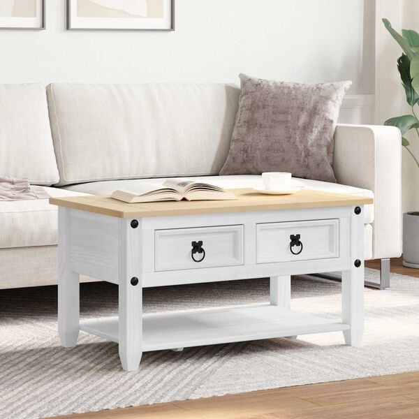 vidaXL Coffee Table with Drawer White 85 x 50 x 45 cm Solid Pine Wood
