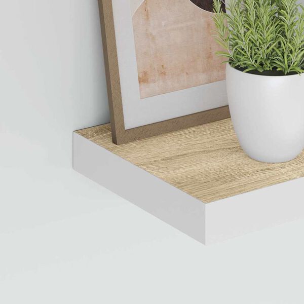 vidaXL Floating Wall Shelves 2 pcs Oak and White 23x23.5x3.8 cm MDF