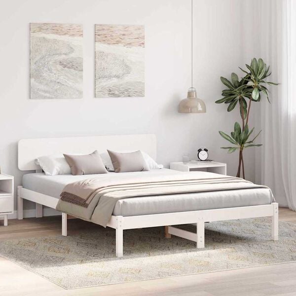 vidaXL Bed Frame with Headboard White 160 x 200 cm Solid Pine Wood