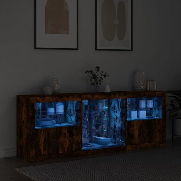 vidaXL Sideboard with LED Lights Smoked Oak 181.5x37x67 cm