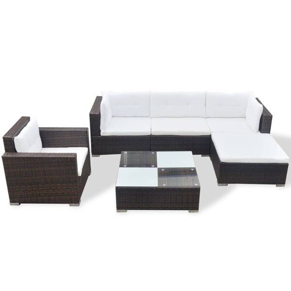 vidaXL 6 Piece Garden Lounge Set with Cushions Poly Rattan Brown