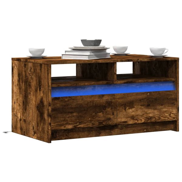 vidaXL Coffee Table with LED Lights Smoked Oak Engineered Wood