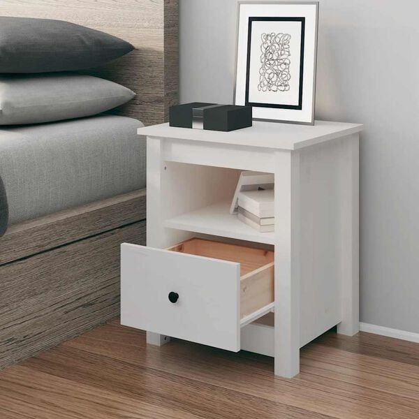 vidaXL Bedside Cabinet White 40x35x49 cm Solid Wood Pine