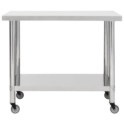 vidaXL Kitchen Work Table with Wheels 100x30x85 cm Stainless Steel