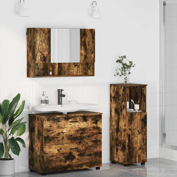 vidaXL Bathroom Furniture Set with Drawer with Shelf 3 pcs Smoked Oak