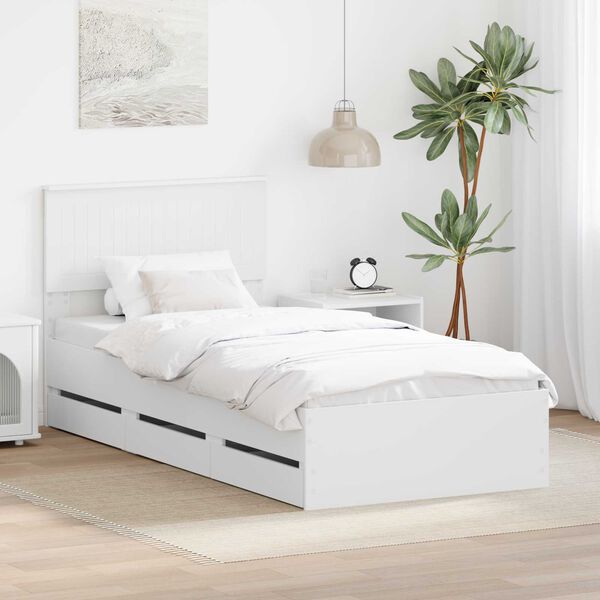 vidaXL Bed Frame with Drawer White 90 x 200 cm Engineer Wood