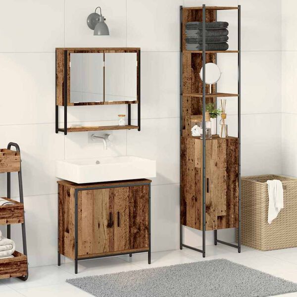 vidaXL Bathroom Furniture Set with Shelf 3 pcs Brown Engineered wood