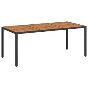 vidaXL Garden Table 190x90x75 cm Poly Rattan and Acacia Wood Black