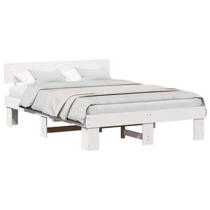 vidaXL Bed Frame with Headboard White 140 x 200 cm Solid Pine Wood