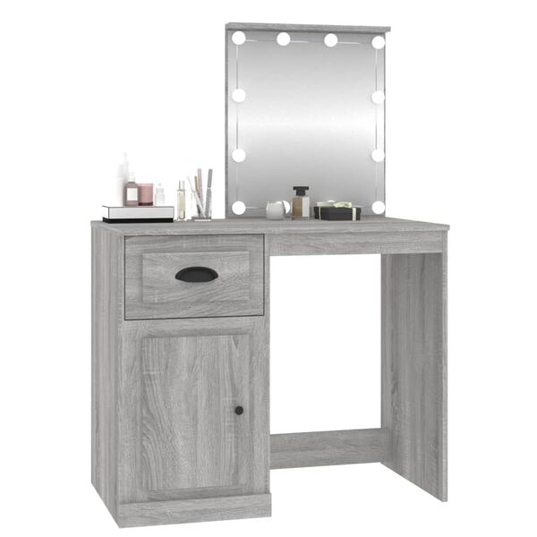 vidaXL Dressing Table with LED Grey Sonona 90x50x132.5 cm Engineered Wood