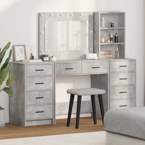 vidaXL Dressing Table with Drawer 3 pcs Concrete Grey Engineered Wood